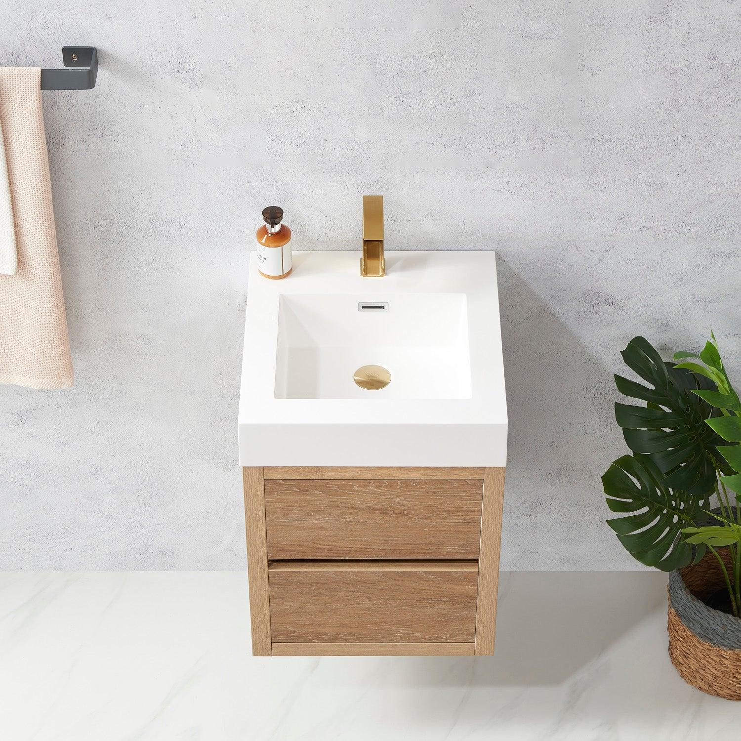 Vinnova Palencia Single Sink Wall-Mount Bath Vanity with Composite Integral Square Sink Top and Optional Mirror - Sea & Stone Bath