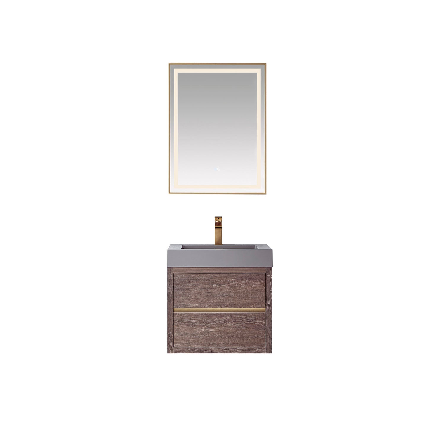 Vinnova Palencia Single Sink Wall-Mount Bath Vanity with Composite Integral Square Sink Top and Optional Mirror