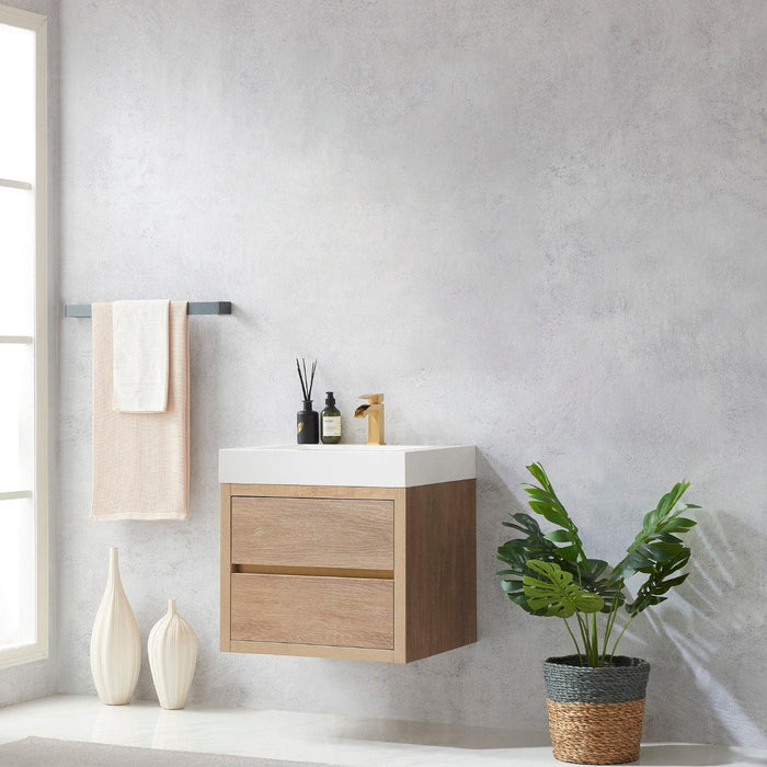 Vinnova Palencia Single Sink Wall-Mount Bath Vanity with Composite Integral Square Sink Top and Optional Mirror - Sea & Stone Bath