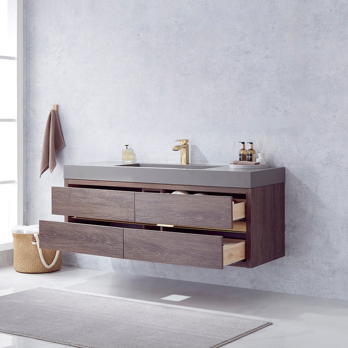 Vinnova Palencia Single Sink Wall-Mount Bath Vanity with Composite Integral Square Sink Top and Optional Mirror