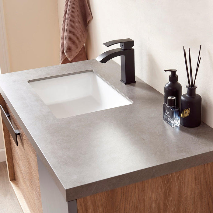 Vinnova Carcastillo Single Sink Bath Vanity in North American Oak with Grey Sintered Stone Top and Optional Mirror - Sea & Stone Bath