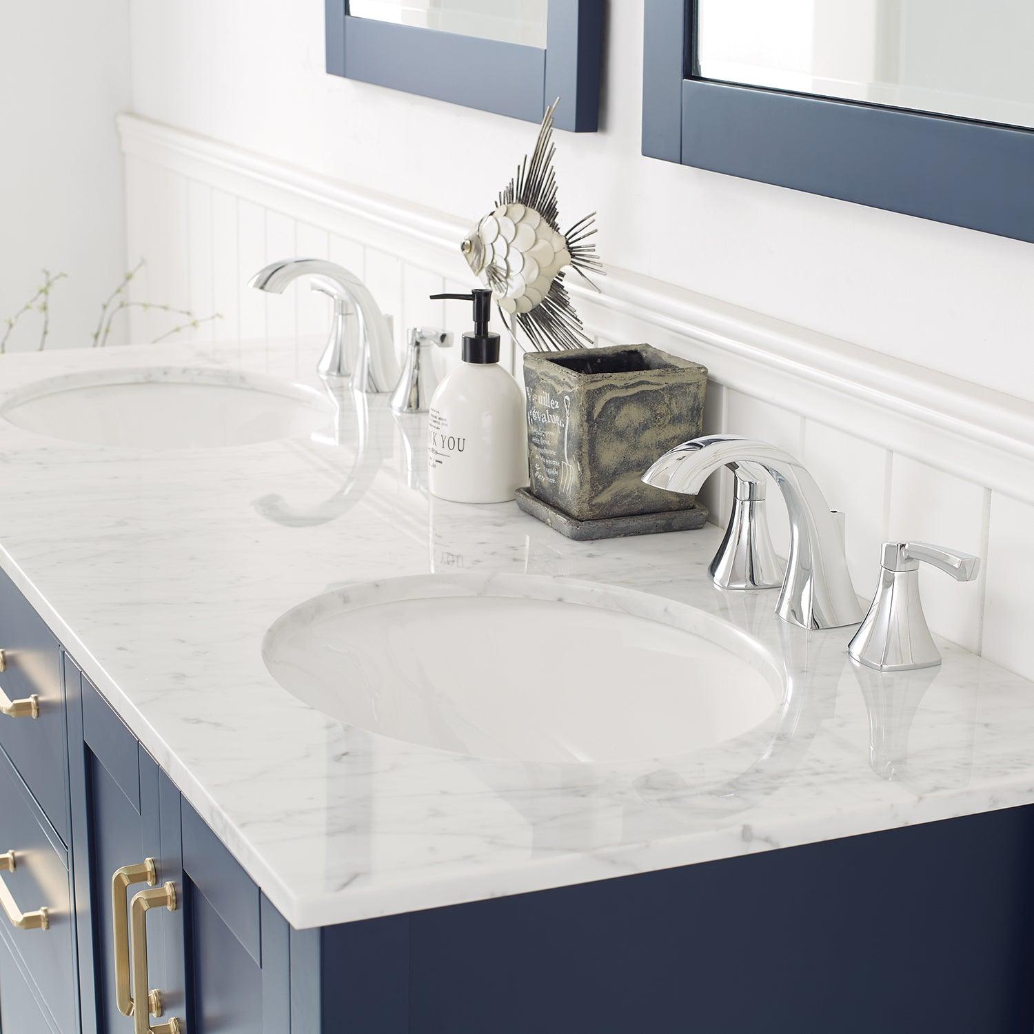 Vinnova Gela Double Vanity with Carrara White Marble Countertop - Sea & Stone Bath
