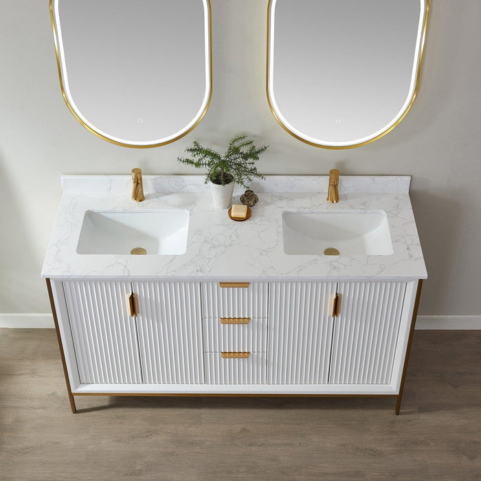 Vinnova Granada Double Vanity with White Composite Grain Stone Countertop With Mirror - Sea & Stone Bath
