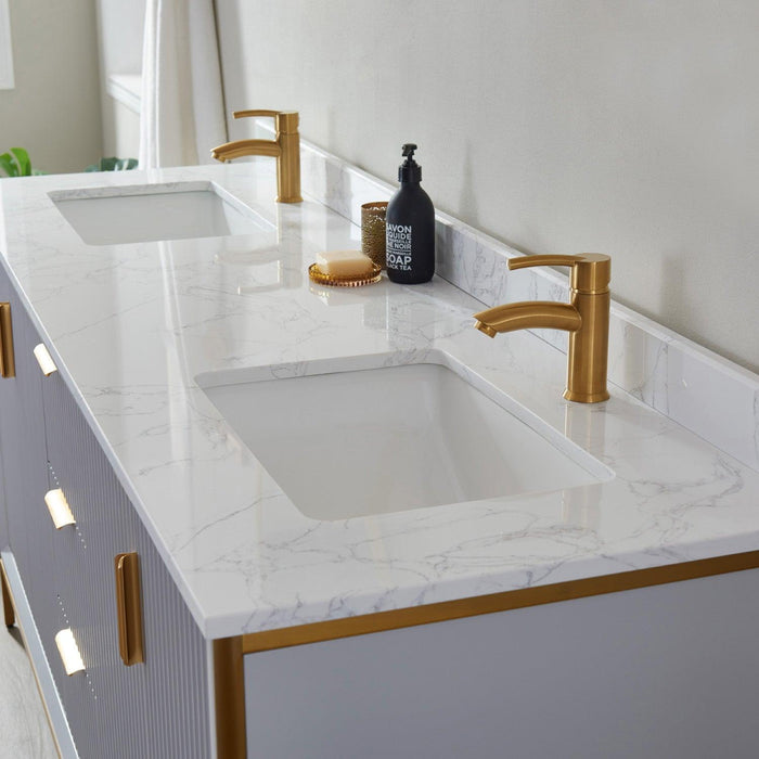 Vinnova Granada Double Vanity with White Composite Grain Stone Countertop With Mirror - Sea & Stone Bath