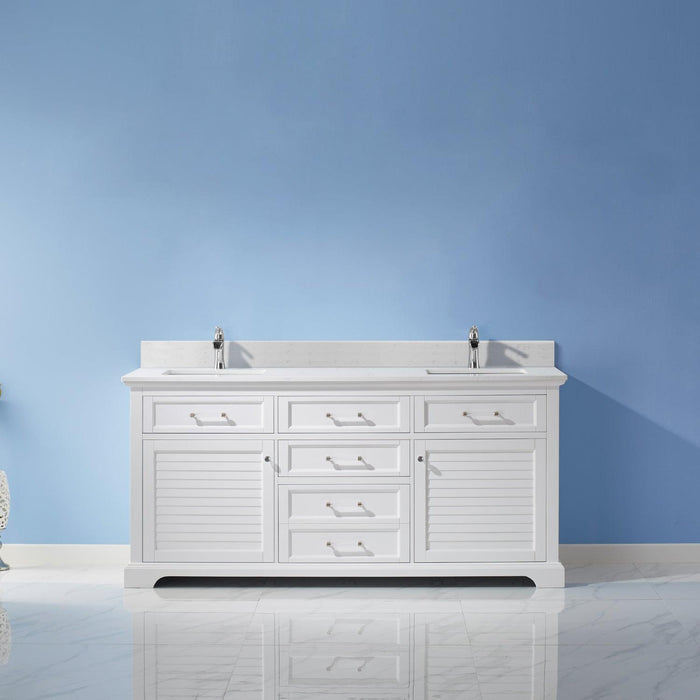 Vinnova Lorna Double Vanity with Composite Carrara White Stone Countertop, Optional Mirror - Sea & Stone Bath