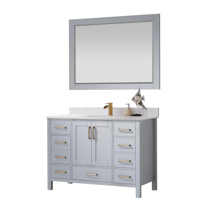 Vinnova Shannon Single Vanity with Composite Carrara White Stone Countertop, Optional Mirror - Sea & Stone Bath