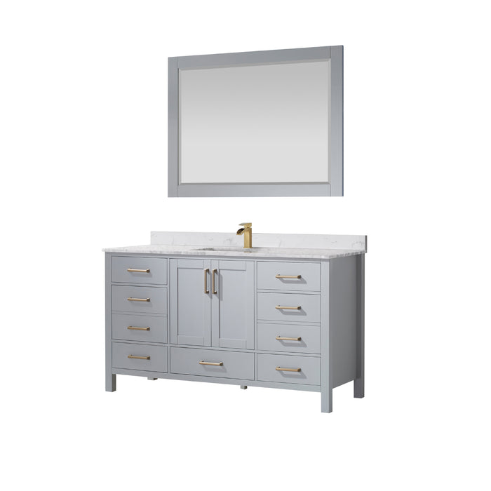 Vinnova Shannon Single Vanity with Composite Carrara White Stone Countertop, Optional Mirror