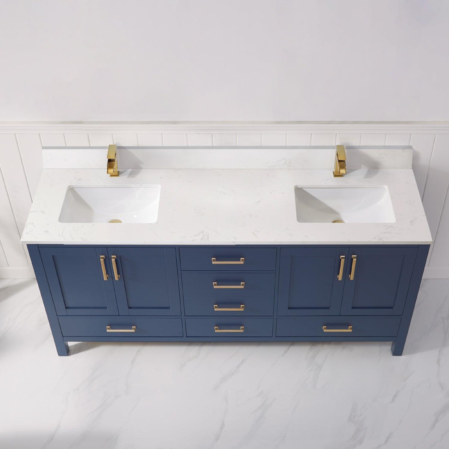 Vinnova Shannon Double Vanity with Composite Carrara White Stone Countertop, Optional Mirror - Sea & Stone Bath