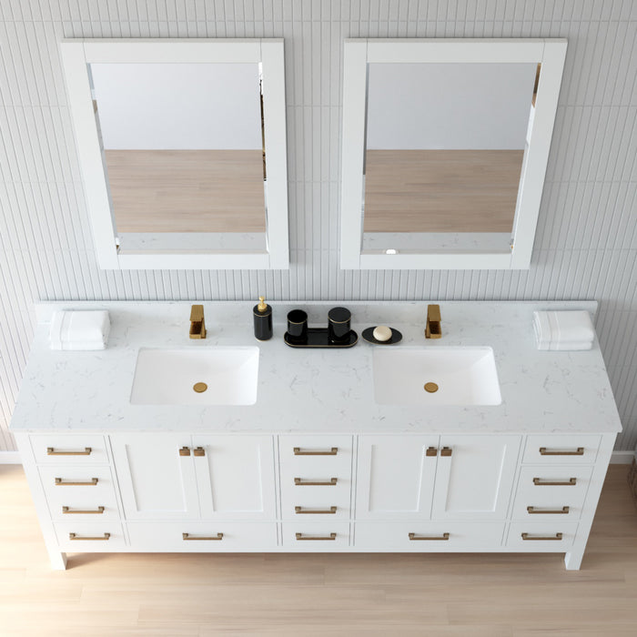 Vinnova Shannon Double Vanity with Composite Carrara White Stone Countertop, Optional Mirror