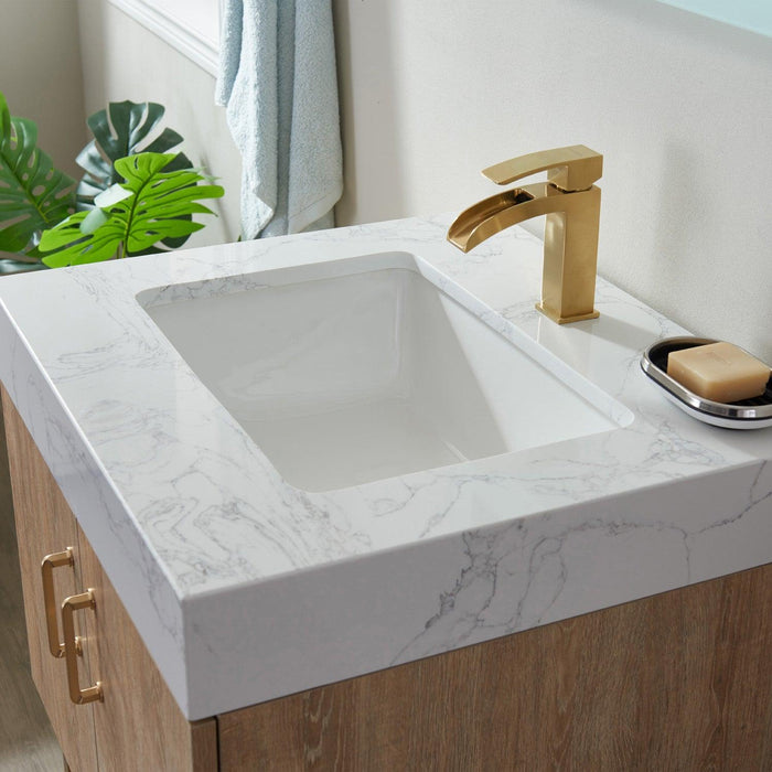 Vinnova Alistair Single Vanity with White/Grey Grain Stone Countertop - Sea & Stone Bath
