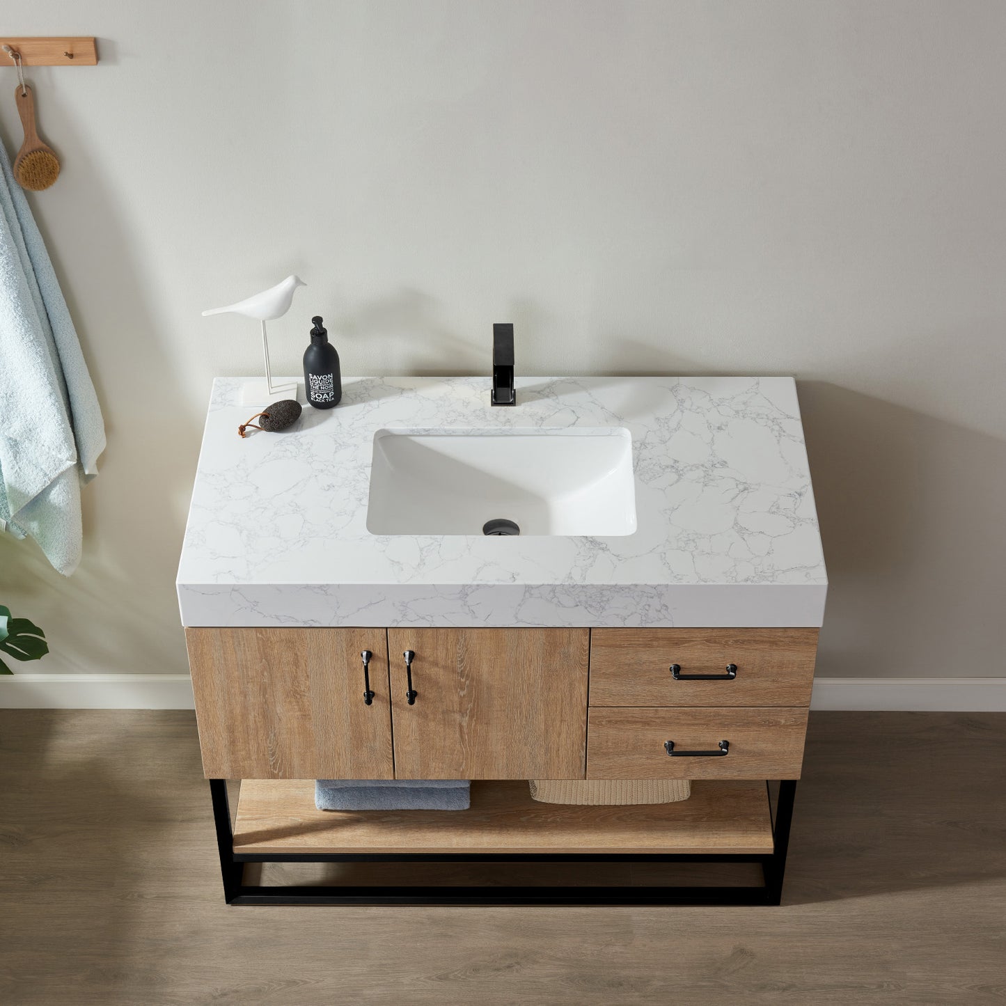 Alistair Single Vanity with White/Grey Grain Stone Countertop