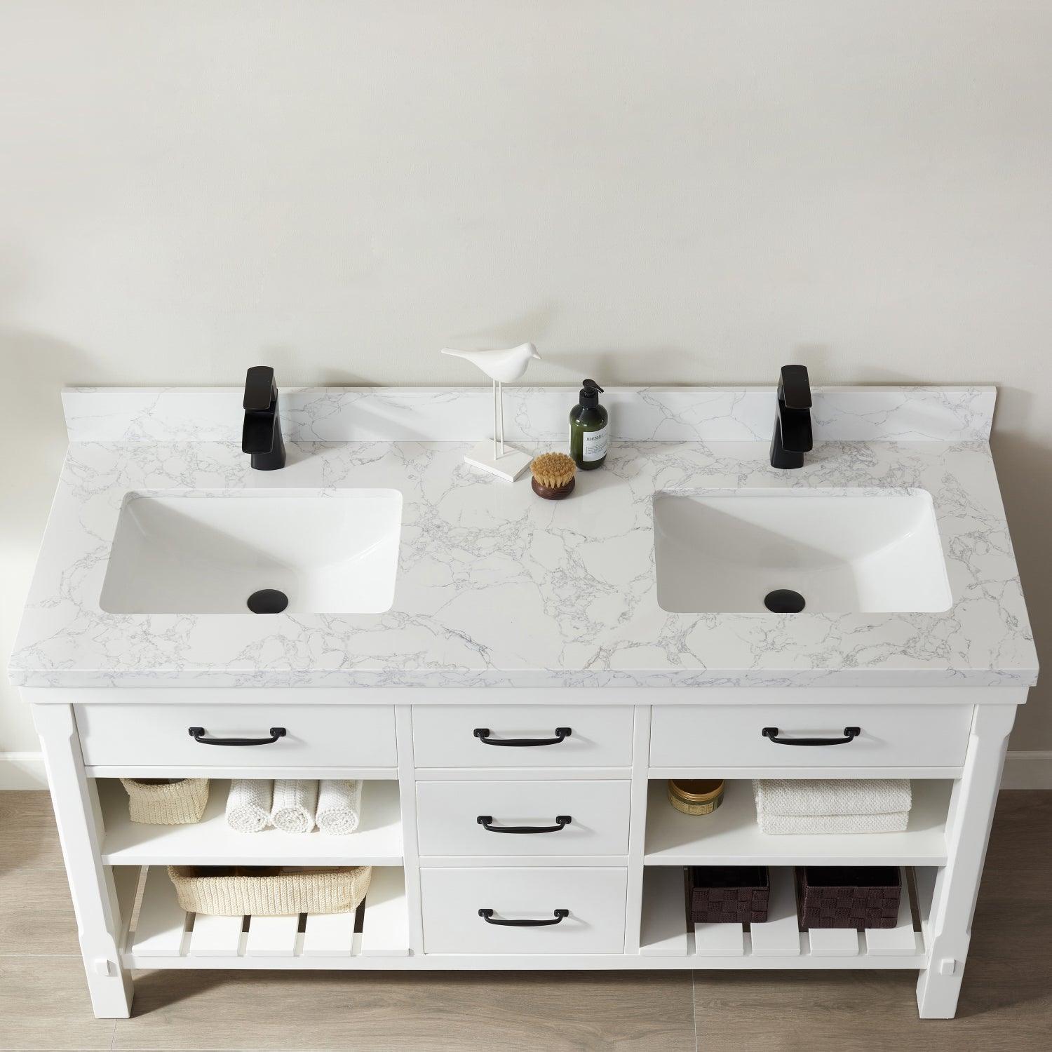 Vinnova Valencia Double Vanity with White Composite Grain Stone Countertop - Sea & Stone Bath
