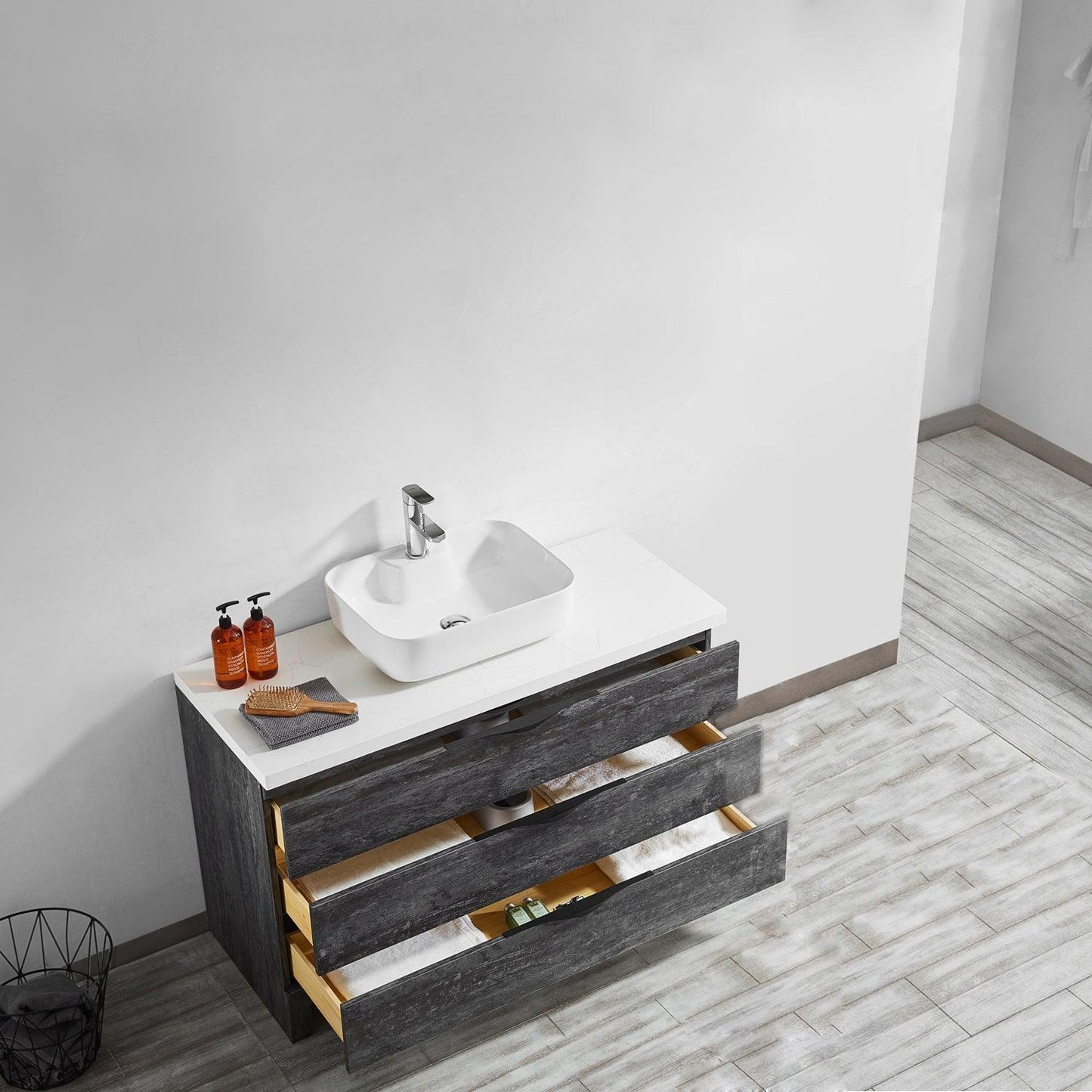 Vinnova Spencer Single Vanity with Artificial Fine white stone countertop - Sea & Stone Bath