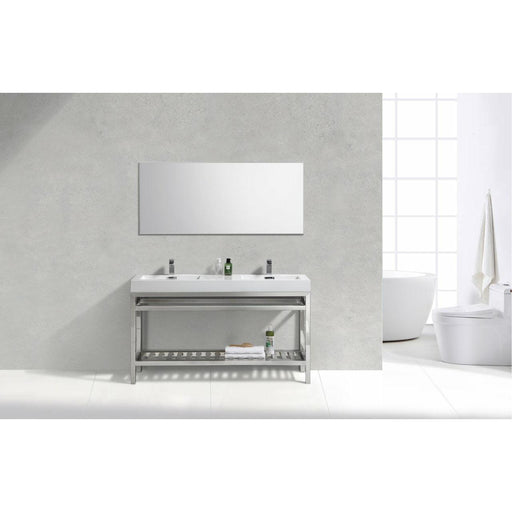 KubeBath Cisco Double Sink Stainless Steel Console with Acrylic Sink - Sea & Stone Bath
