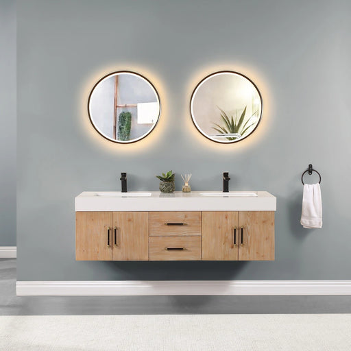 Altair Corchia Wall-mounted Double Bathroom Vanity in Light Brown with White Composite Stone Countertop and Optional Mirror - Sea & Stone Bath