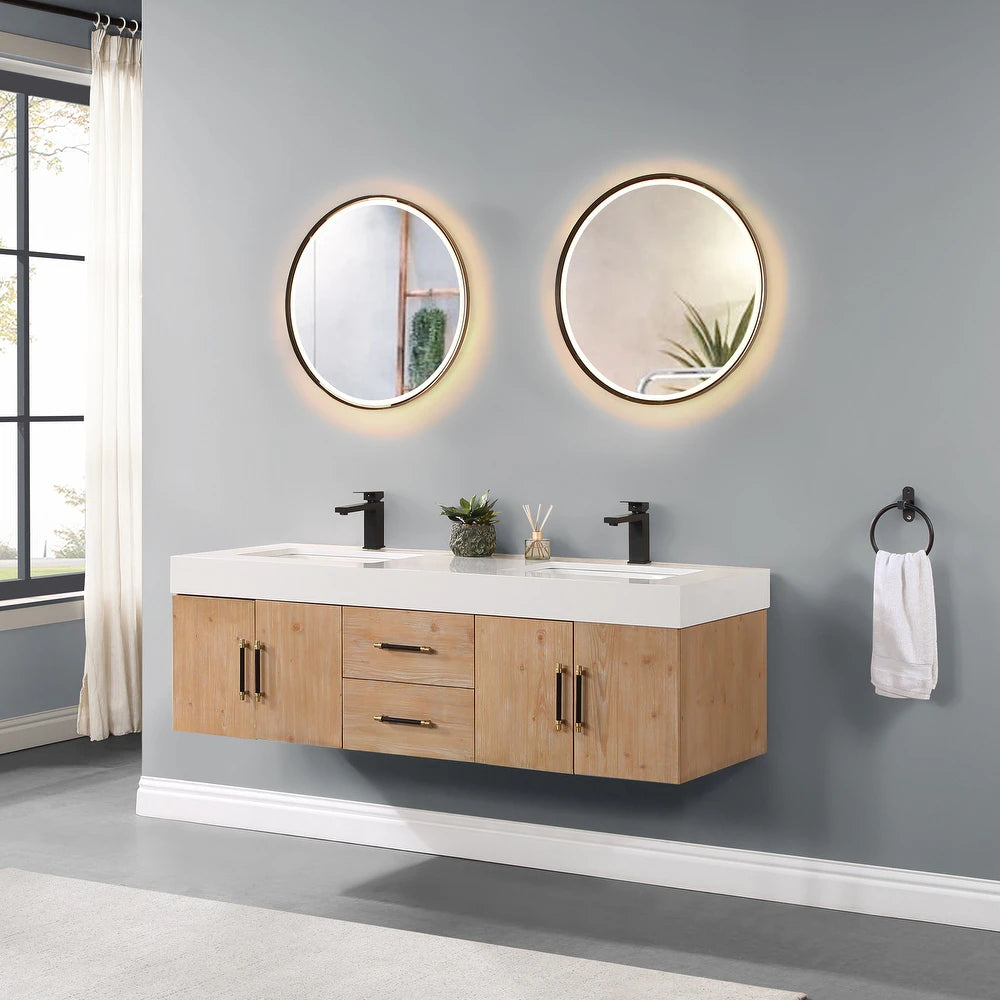 Altair Corchia Wall-mounted Double Bathroom Vanity in Light Brown