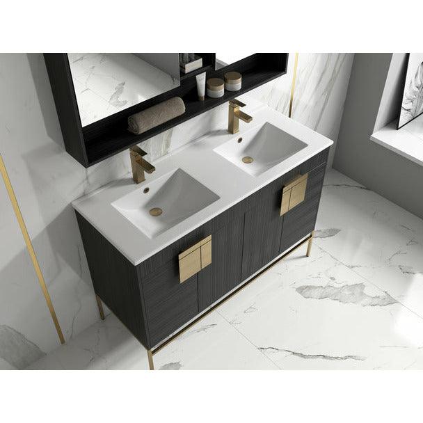 Alma Bulanka Double Bathroom Vanity Dawn grey, Brushed Gold Hardware - Sea & Stone Bath