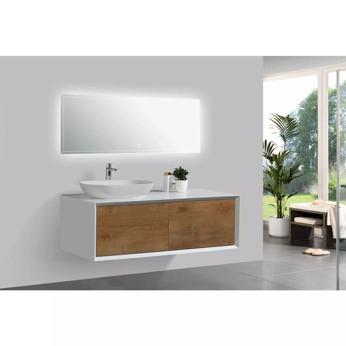 Alma Fiona 48″ Natural Wood Finish Wall Mount Vanity With Vessel Sink / Left-Right Side Sink - Sea & Stone Bath