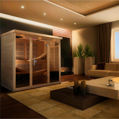 Golden Designs Monaco 6-person PureTech™ Near Zero EMF (Under 2MG) FAR Infrared Sauna (Canadian Hemlock) - Sea & Stone Bath