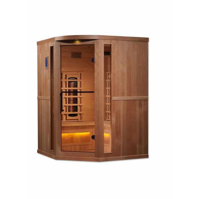 Golden Designs 3-Person Corner Full Spectrum PureTech™ Near Zero EMF FAR Infrared Sauna with Himalayan Salt Bar (Canadian Hemlock) - Sea & Stone Bath