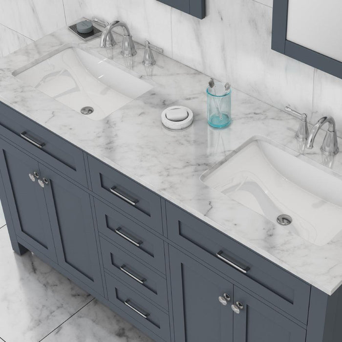 Alya Bath Norwalk Double Vanity with Carrara Marble Top, Optional Mirror - Sea & Stone Bath