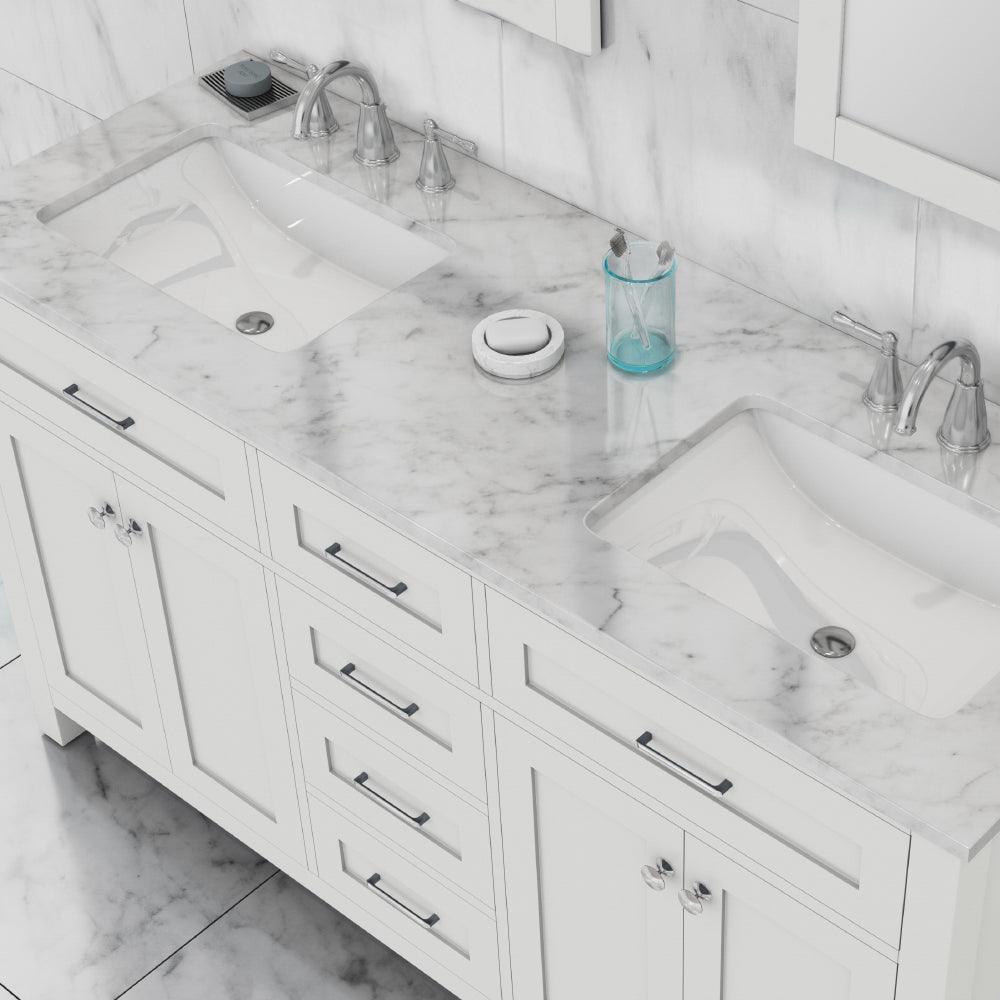 Alya Bath Norwalk Double Vanity with Carrara Marble Top, Optional Mirror - Sea & Stone Bath