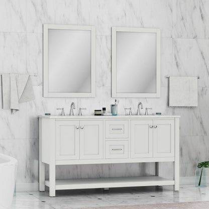 Alya Bath Wilmington Double Vanity with Carrara Marble Top, Optional Mirror - Sea & Stone Bath