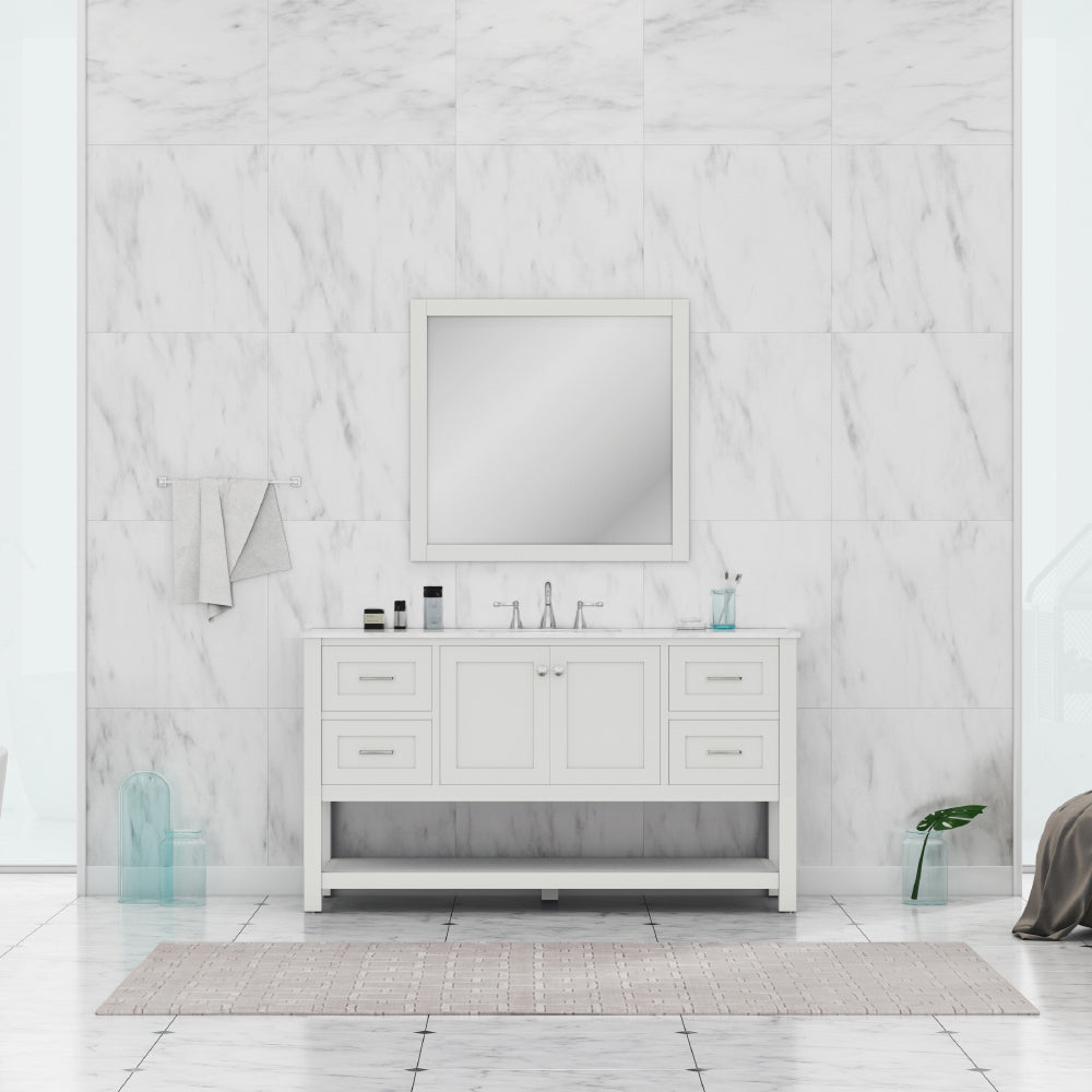Alya Bath Wilmington 60" Single Vanity with Carrara Marble Top