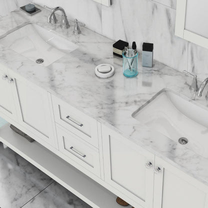 Alya Bath Wilmington Double Vanity with Carrara Marble Top, Optional Mirror - Sea & Stone Bath
