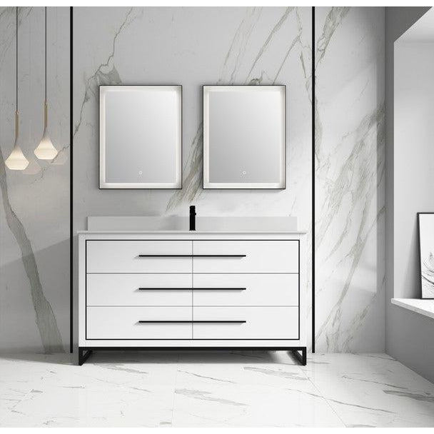 Alma Kathyia 60" Bathroom Vanity, Pure White Stone top with porcelain sink - Sea & Stone Bath