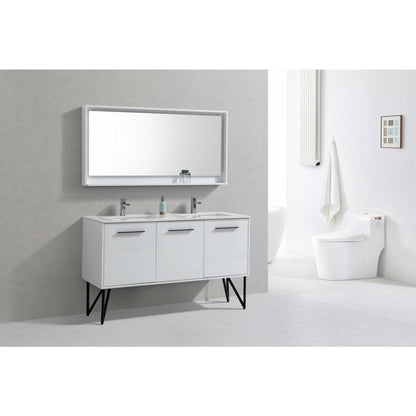 KubeBath Bosco Double Sink Modern Bathroom Vanity w/ Quartz Countertop - Sea & Stone Bath
