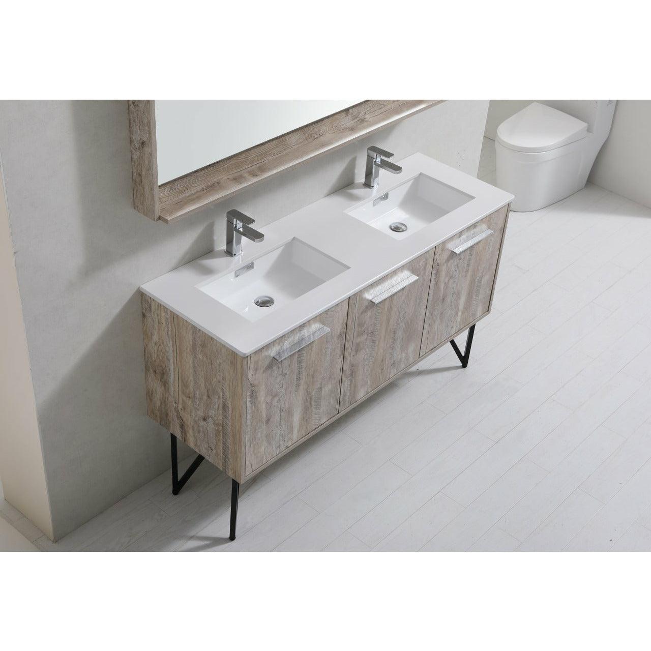 KubeBath Bosco Double Sink Modern Bathroom Vanity w/ Quartz Countertop - Sea & Stone Bath