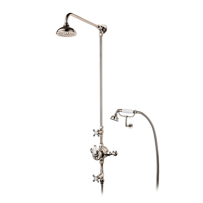 BARBER WILSONS REGENT 1890'S/1900'S DUAL THERMOSTATIC SHOWER & HANDSPRAY ON CRADLE W/ 5" SHOWER HEAD GWITH WHITE PORCELAIN INSERTS (WITH COMPRESSION INLETS PS75CU ADAPTORS INCLUDED) - Sea & Stone Bath