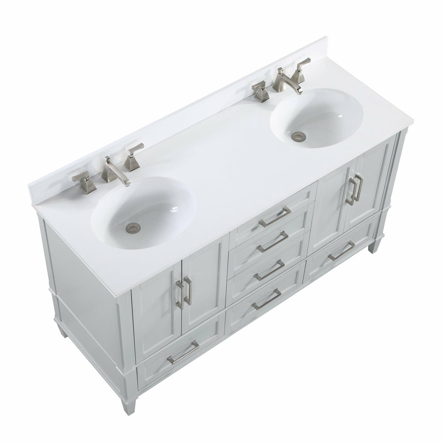 BEMMA Design Montauk 60" Double Bathroom Vanity Set with White Quartz or Carrara Marble Top - Sea & Stone Bath