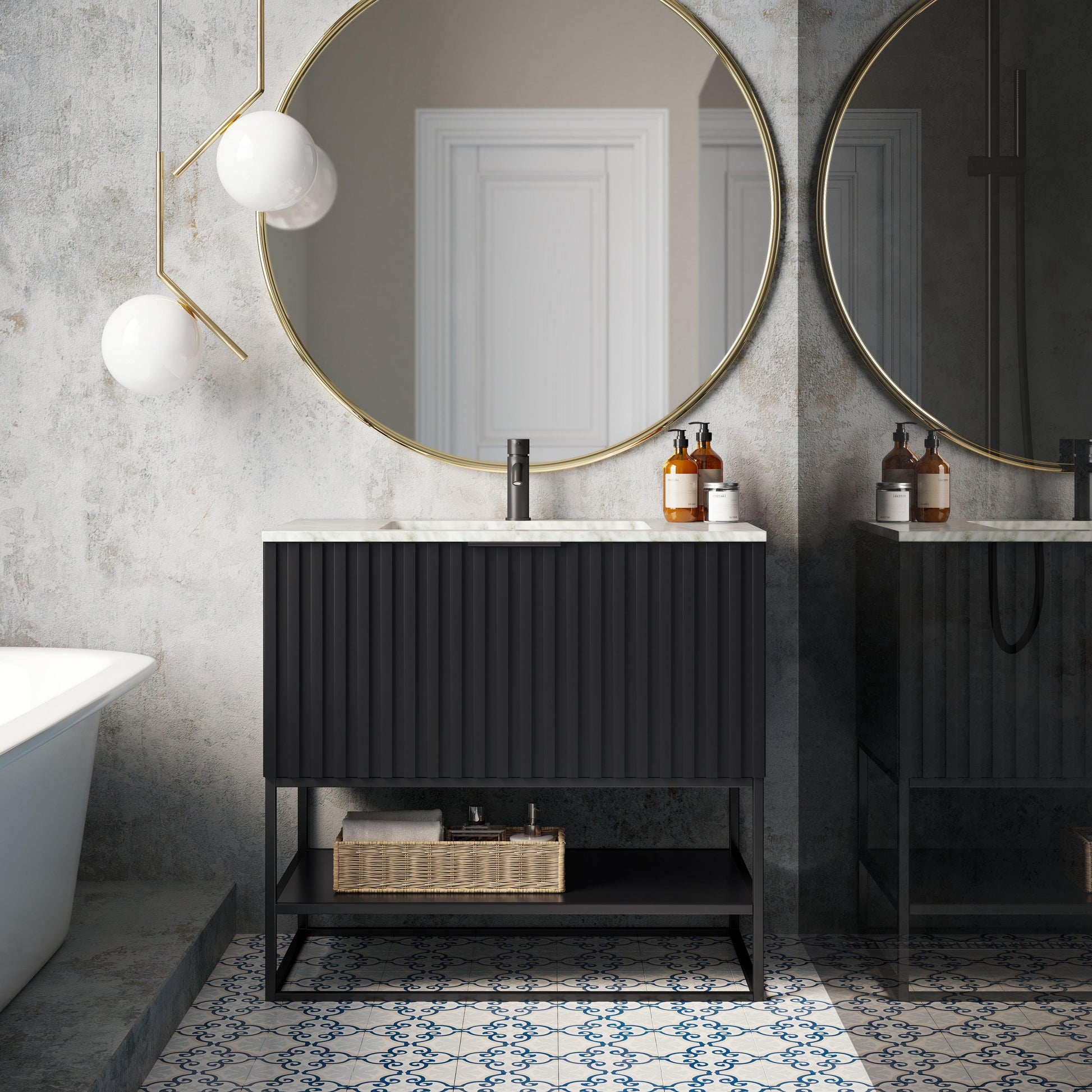 BEMMA Design Terra Single Bathroom Vanity Set in Matte Black with White/Black Quartz or Carrara Marble Top - Sea & Stone Bath