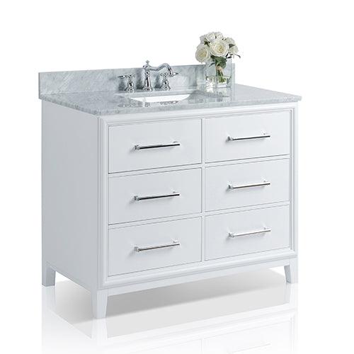Ancerre Ellie 42 in. Single Bath Vanity Set in White with Italian Cararra White Marble Vanity Top and White Undermount Basin - Sea & Stone Bath