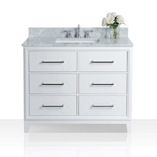 
  
  Ancerre Ellie 42 in. Single Bath Vanity Set in White with Italian Cararra White Marble Vanity Top and White Undermount Basin
  

