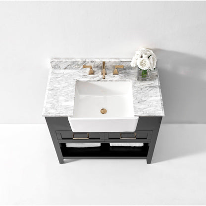 Ancerre Hayley Single Bath Vanity Set with Italian Carrara White Marble Vanity Top and White Farmhouse Apron Basin, Optional Colors - Sea & Stone Bath
