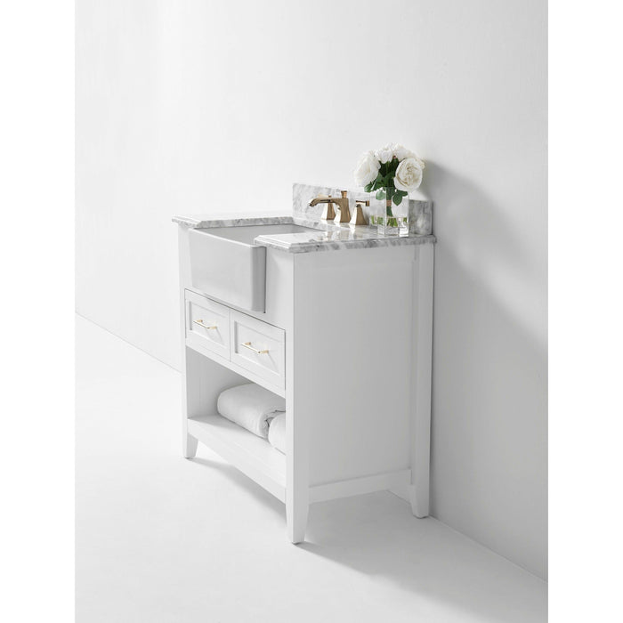 Ancerre Hayley Single Bath Vanity Set with Italian Carrara White Marble Vanity Top and White Farmhouse Apron Basin, Optional Colors - Sea & Stone Bath