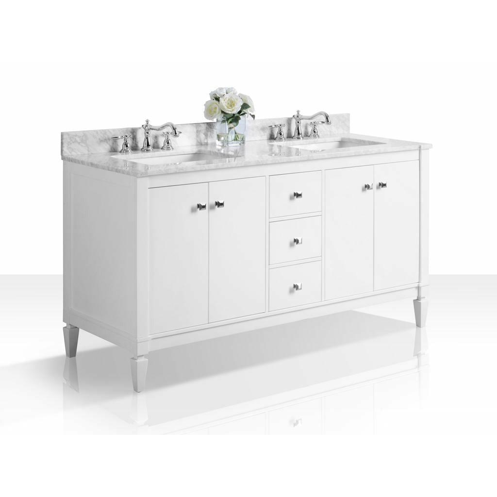 Ancerre Kayleigh 60 in. Double Bath Vanity Set with Italian Carrara White Marble Vanity top and White Undermount Basin - Sea & Stone Bath
