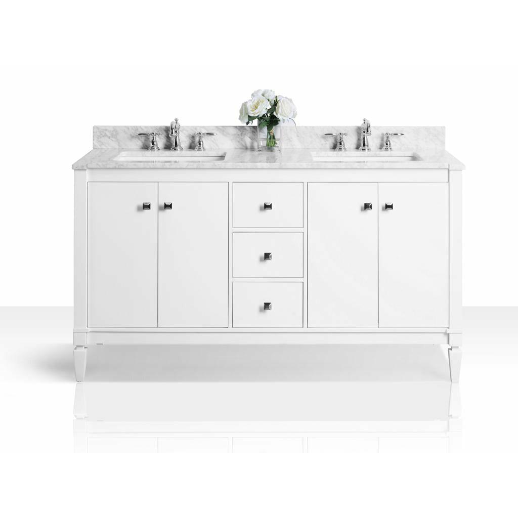 Ancerre Kayleigh 60 in. Double Bath Vanity Set with Italian Carrara White Marble Vanity top and White Undermount Basin - Sea & Stone Bath