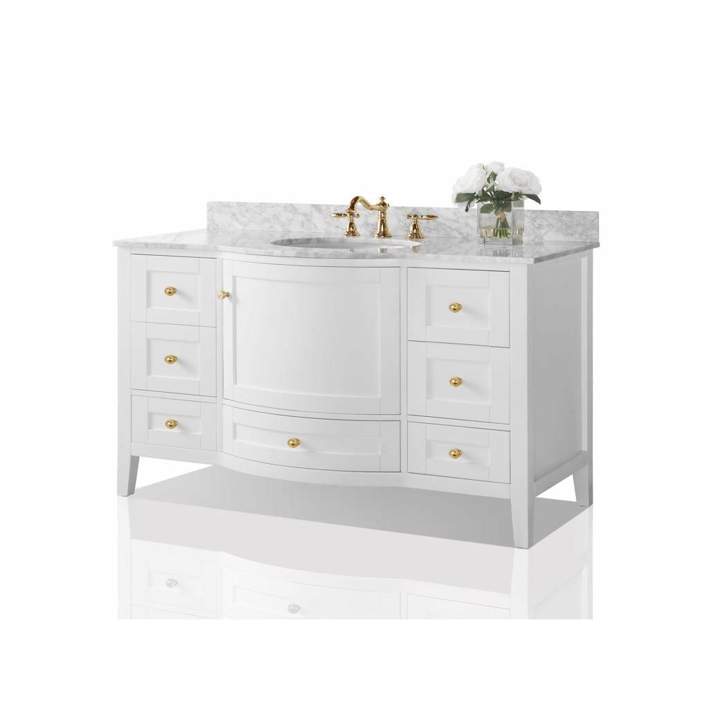 Ancerre Lauren 48 in. Single Bath Vanity Set with Italian Carrara White Marble Vanity Top and White Undermount Basin - Sea & Stone Bath