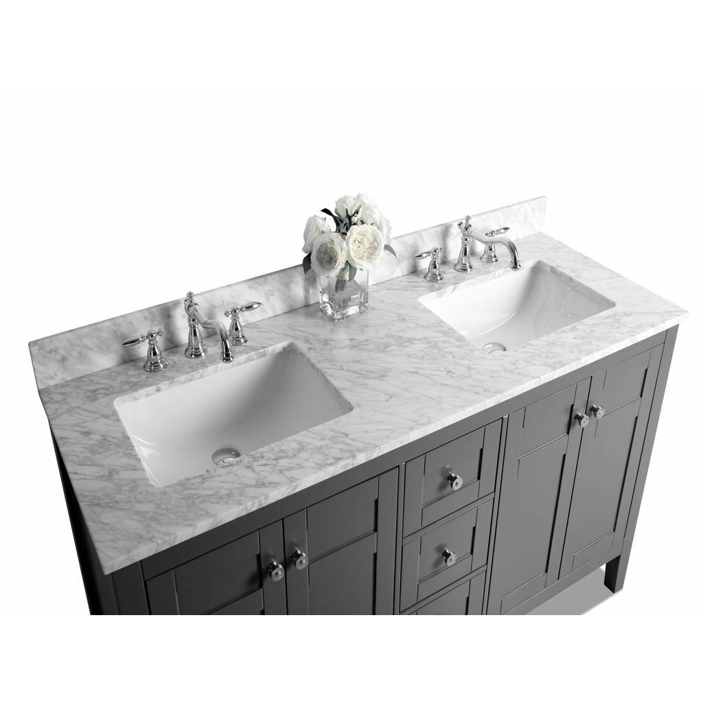 Ancerre Maili 60 in. Double Bath Vanity Set with Italian Carrara White Marble Vanity top and White Undermount Basin - Sea & Stone Bath