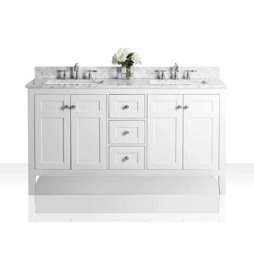 Ancerre Maili 60 in. Double Bath Vanity Set with Italian Carrara White Marble Vanity top and White Undermount Basin - Sea & Stone Bath