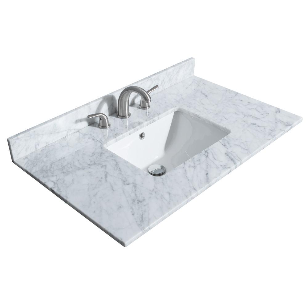 
  
  Wyndham Collection Miranda Single Bathroom Vanity in White, White Carrara Marble Countertop, Undermount Square Sink, Complementary Trim, Optional Mirror
  
