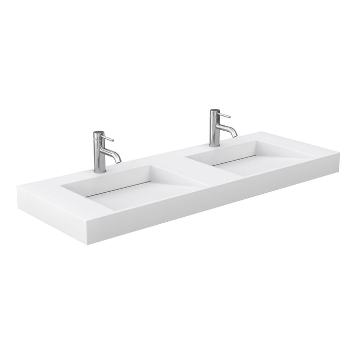 Wyndham Collection Miranda Double Bathroom Vanity in White, 4 Inch Thick Matte White Solid Surface Countertop, Integrated Sinks, Complementary Trim, Optional Mirror - Sea & Stone Bath