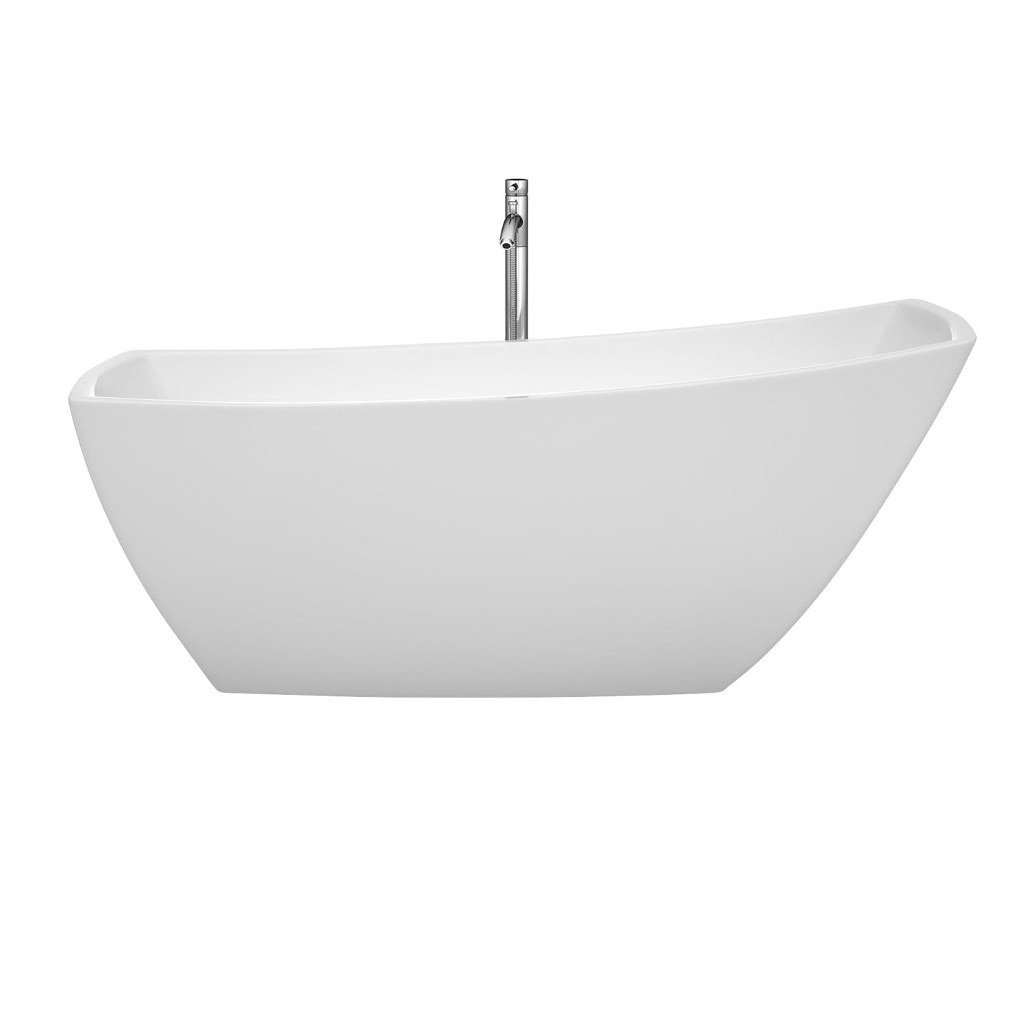 Wyndham Collection Antigua 67 Inch Freestanding Bathtub in White with Polished Chrome Drain and Overflow Trim - Sea & Stone Bath