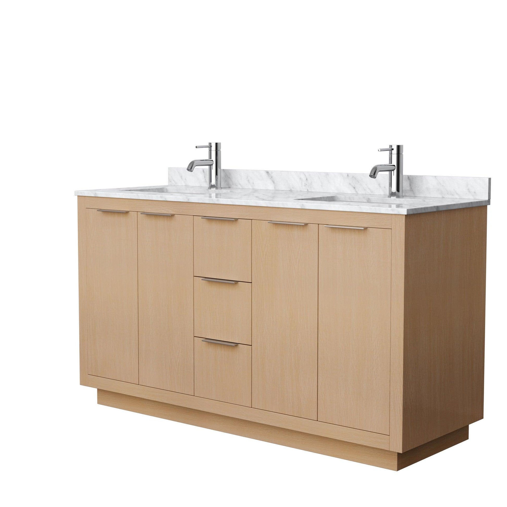 
  
  Wyndham Collection Maroni Double Bathroom Vanity in Light Straw, White Carrara Marble Countertop, Undermount Square Sinks
  
