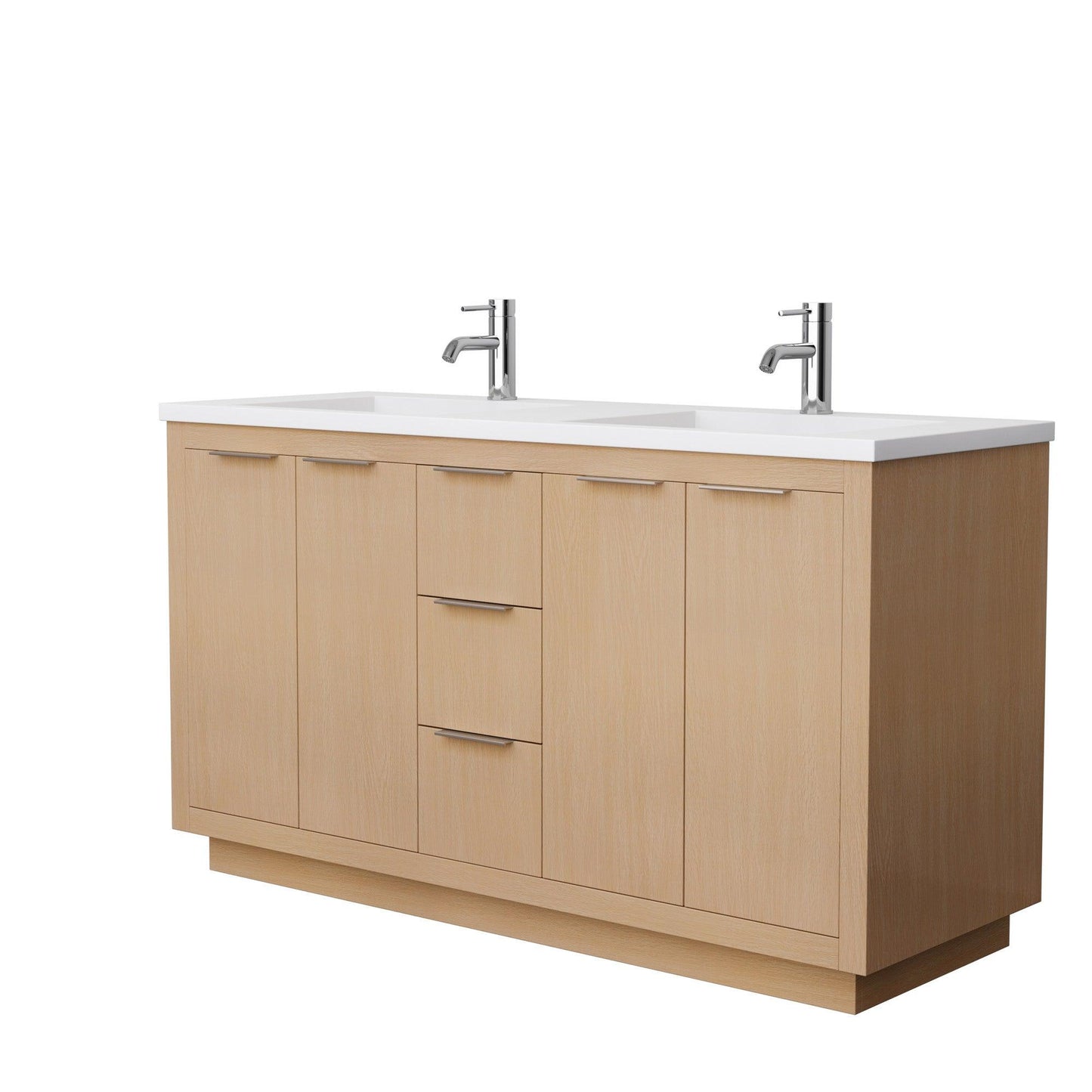 Wyndham Collection Maroni Inch Double Bathroom Vanity in Light Straw, 1.25 Inch Thick Matte White Solid Surface Countertop, Integrated Sinks - Sea & Stone Bath