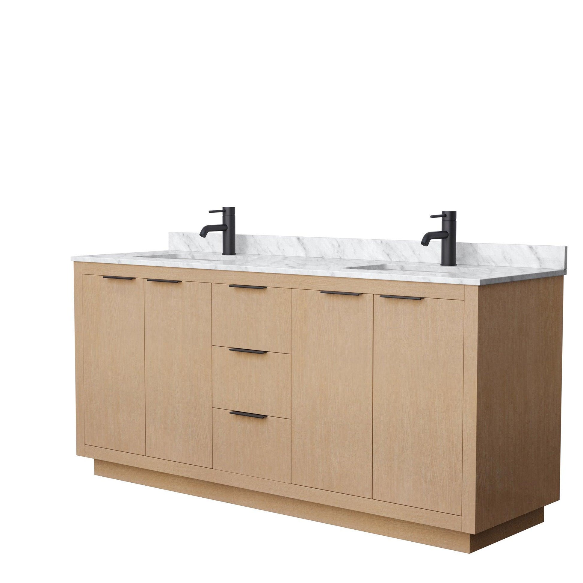 
  
  Wyndham Collection Maroni Double Bathroom Vanity in Light Straw, White Carrara Marble Countertop, Undermount Square Sinks
  
